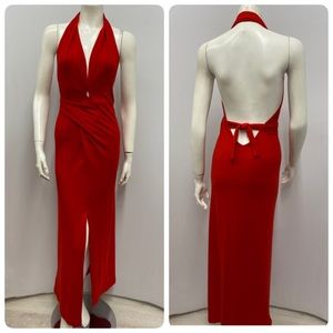 Vintage Donna Karan New York 100% Cashmere Long Halter Dress RED Sexy Size S
